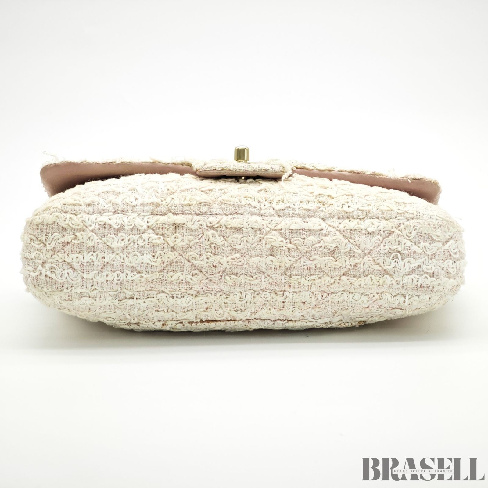 Chanel Matelassé Tweed Chain Shoulder Bag Pink White  Woman