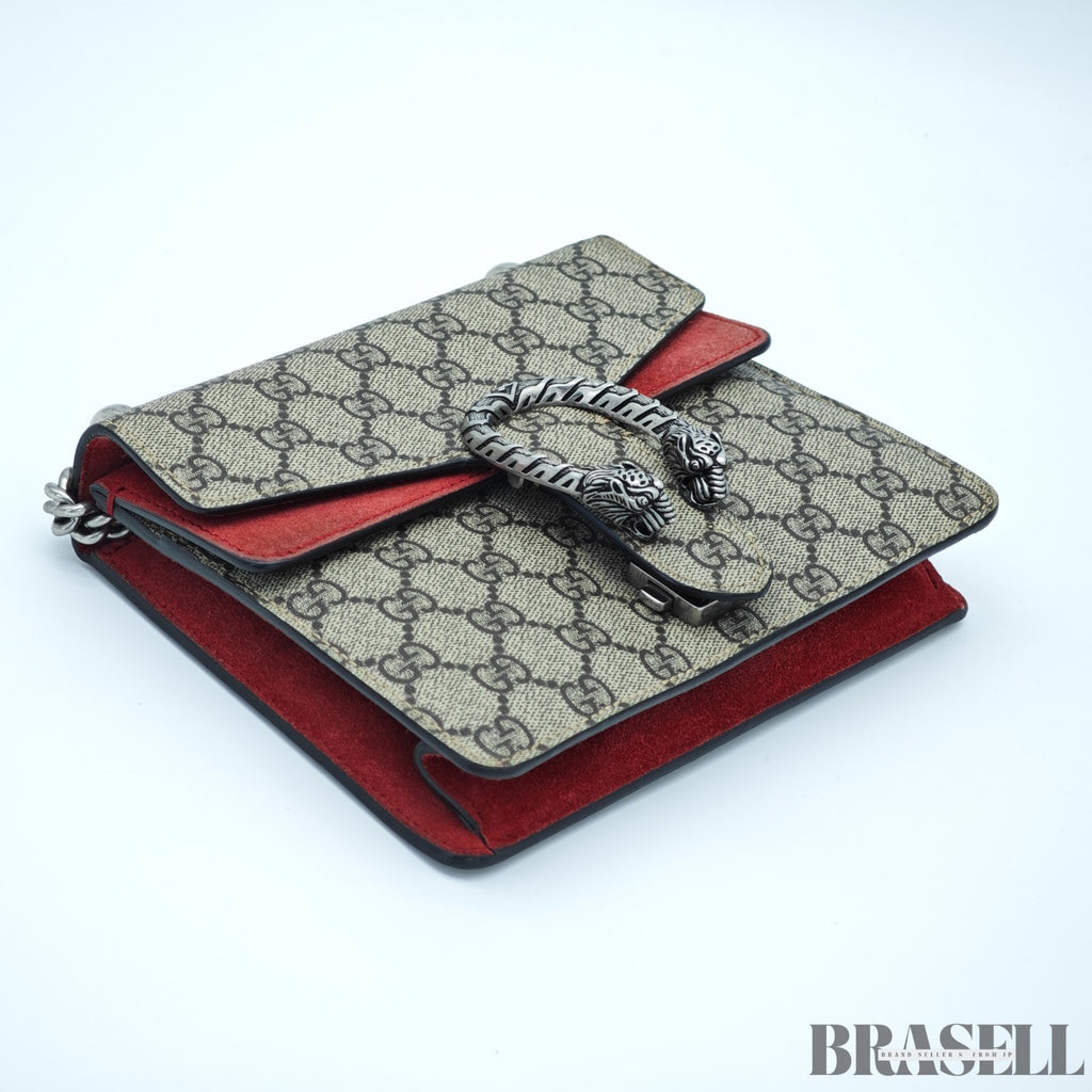 GUCCI Dionysus Mini Chain 421970 GG Supreme Suede Beige/Red