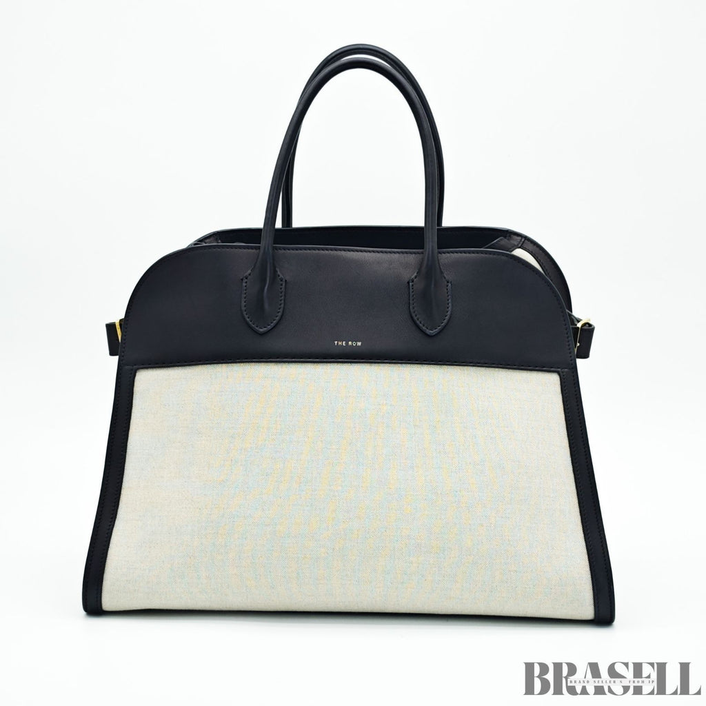 The Row Margaux 15 Handbag Tote Bag Black Beige Canvas Leather Woman