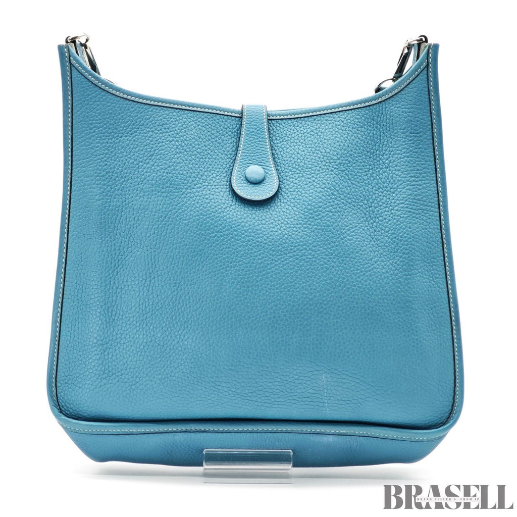 HERMES Evelyn GM 1 Punching H Logo Shoulder Bag Taurillon Clemence Blue Jean
