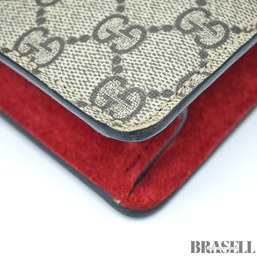 GUCCI Dionysus Mini Chain 421970 GG Supreme Suede Beige/Red