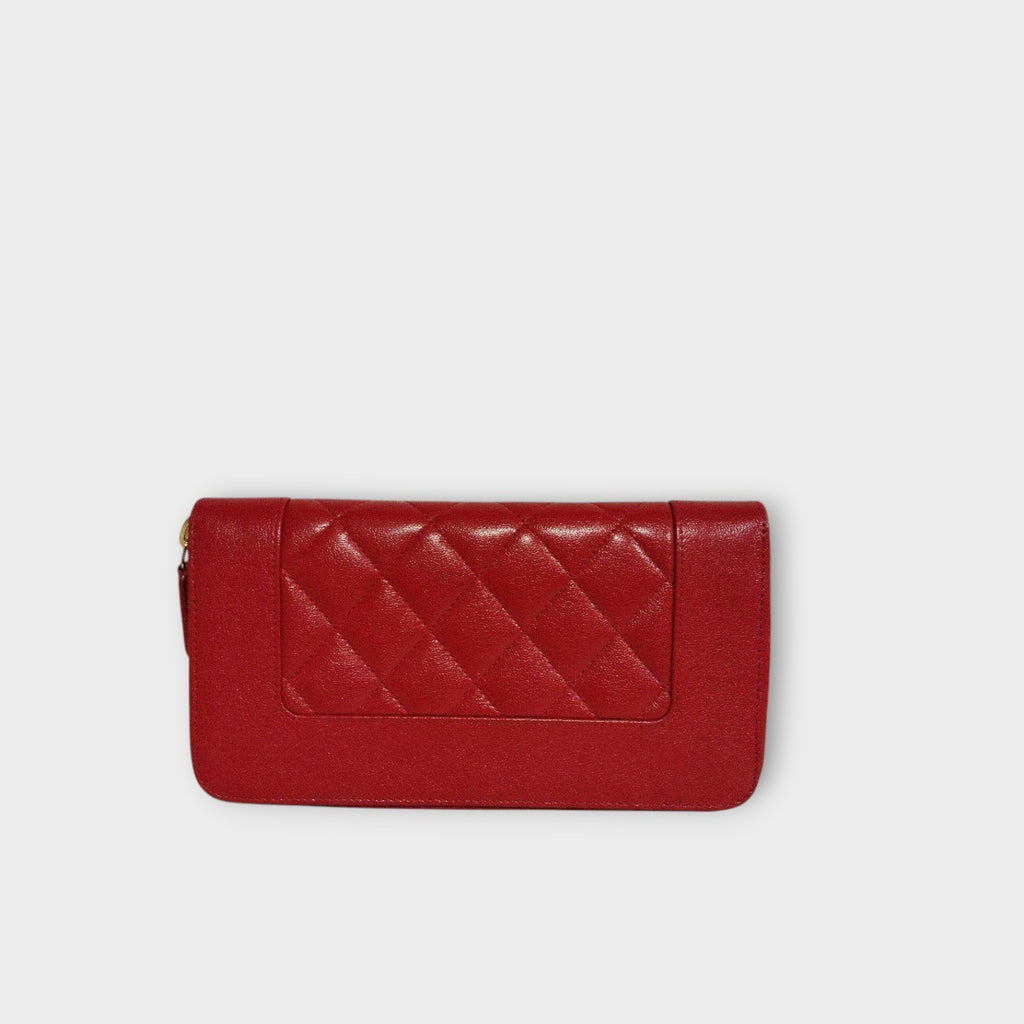 CHANEL Mademoiselle Long Wallet Matelassé Design Coco Mark Passionate Deep Red