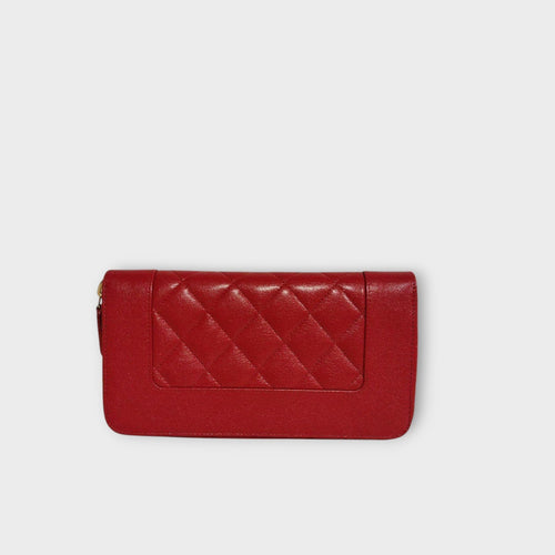 CHANEL Mademoiselle Long Wallet Matelassé Design Coco Mark Passionate Deep Red