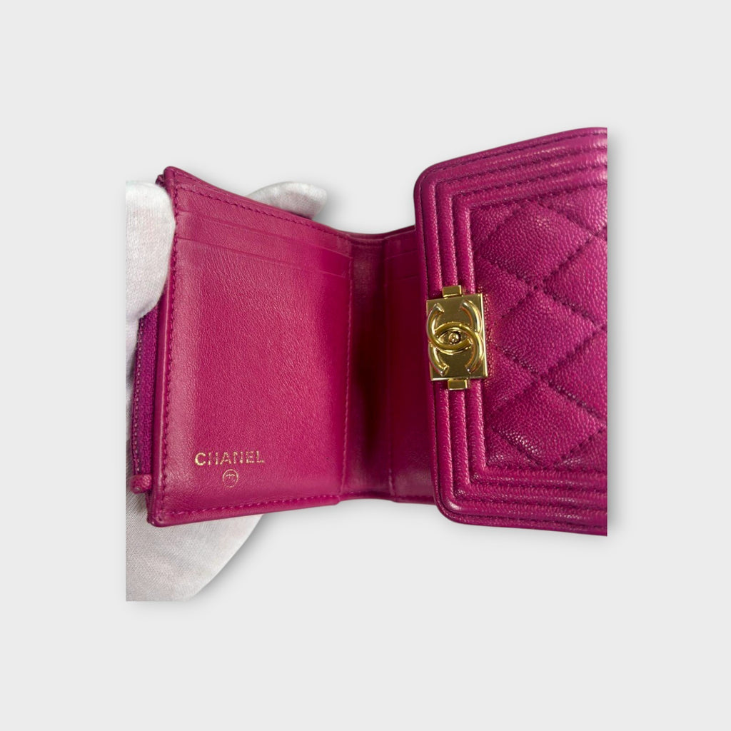 Chanel Boy Trifold Wallet in Pink Matelassé Caviar Skin