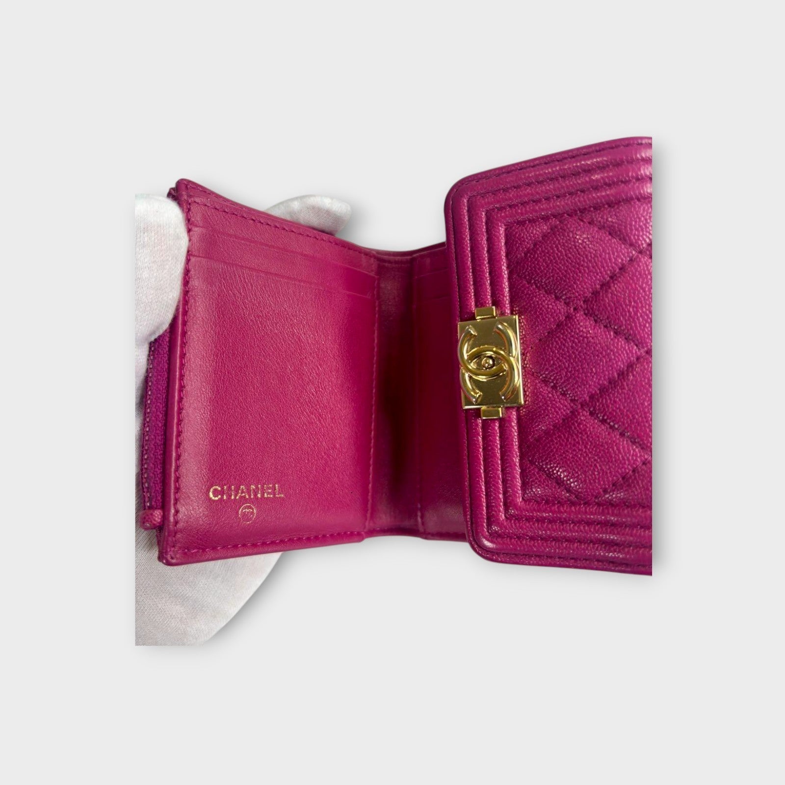 Chanel Boy Trifold Wallet in Pink Matelassé Caviar Skin