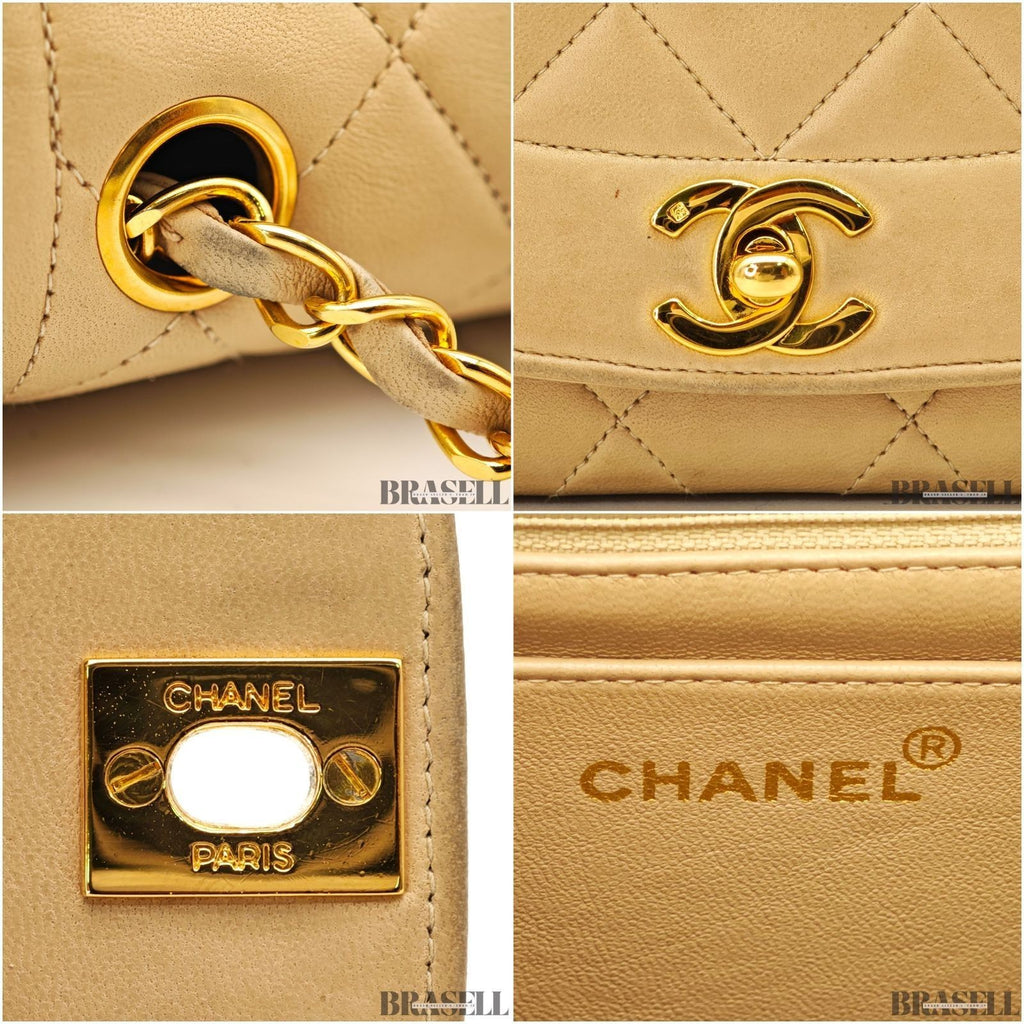 CHANEL Diana Flap 25 Matelasse Shoulder Bag Beige With Box Dust Bag Card