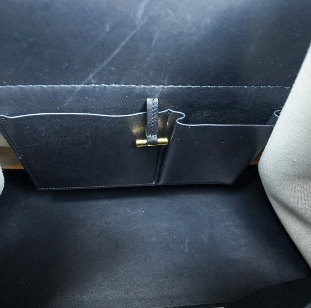 THE ROW Margaux 15 Canvas and Leather Handbag in Black and Beige