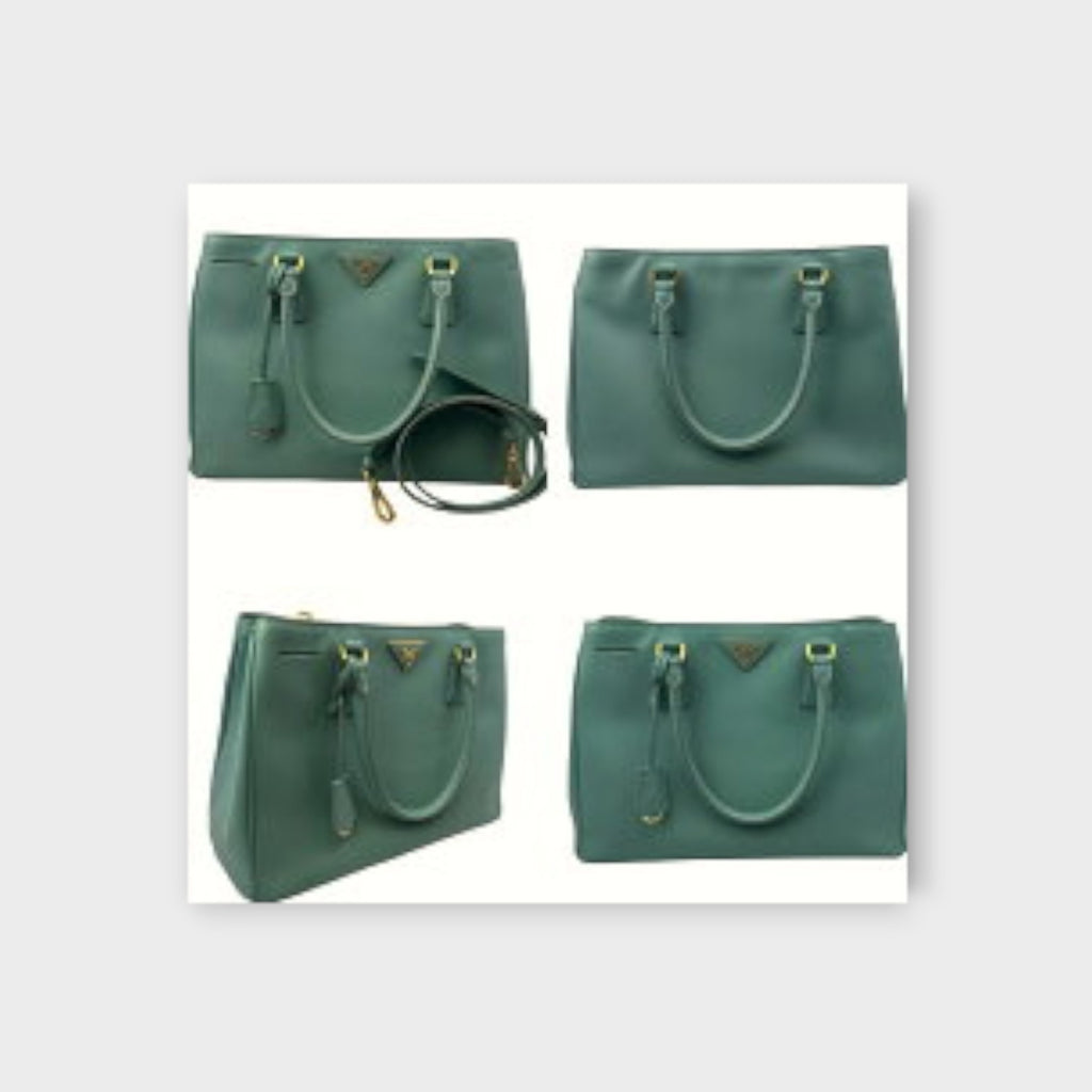 Prada Handbag with Shoulder Strap Leather Blue Green【A】