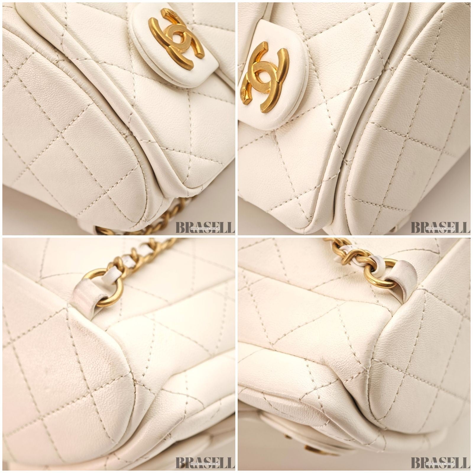 Chanel Matelassé Chain Backpack White Rucksack Bag Gold Hardware Women