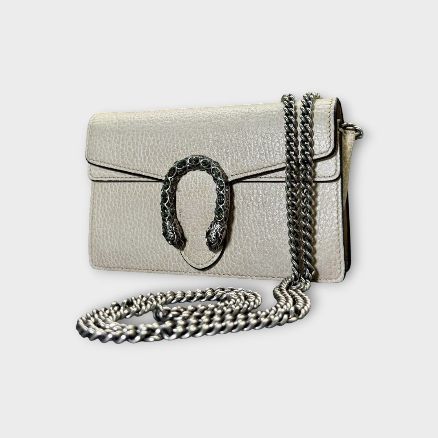 Gucci Dionysus Chain Shoulder Bag Leather Ivory Silver Hardware【A】