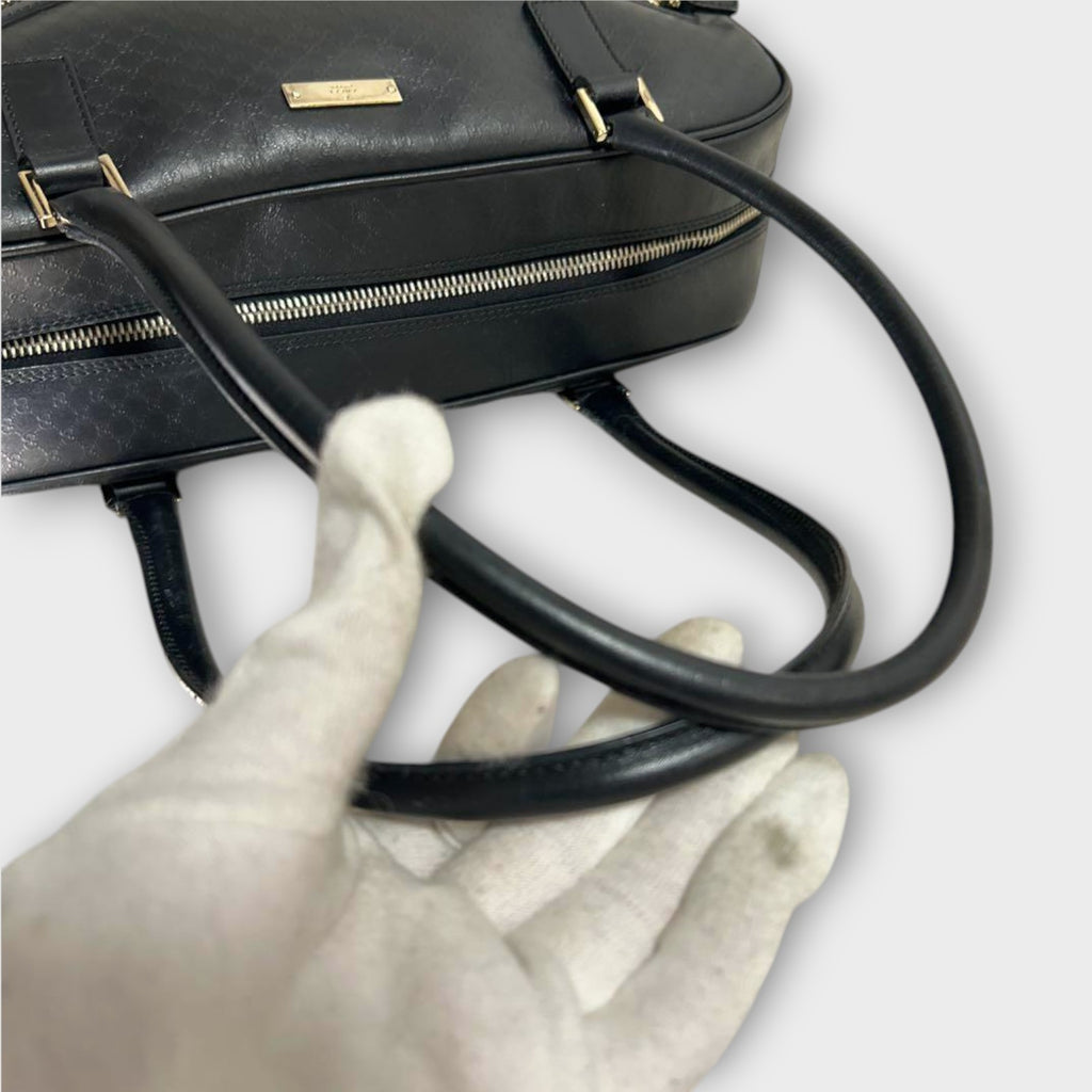 GUCCI Mini Boston Bag Handbag Logo Microguccissima Black Leather