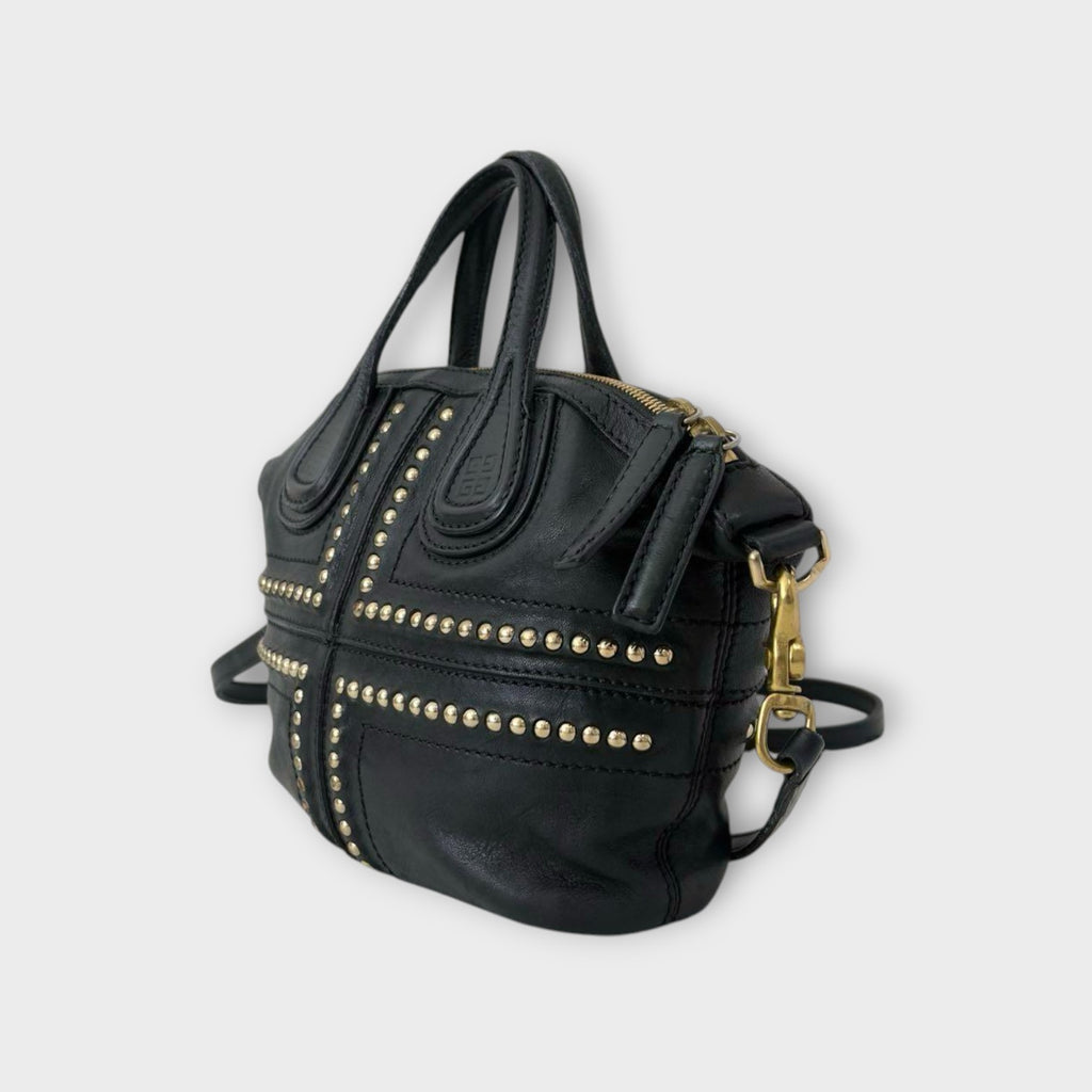 Givenchy Micro Nightingale 2Way Handbag Black Studs Leather Gold Hardware 【A】