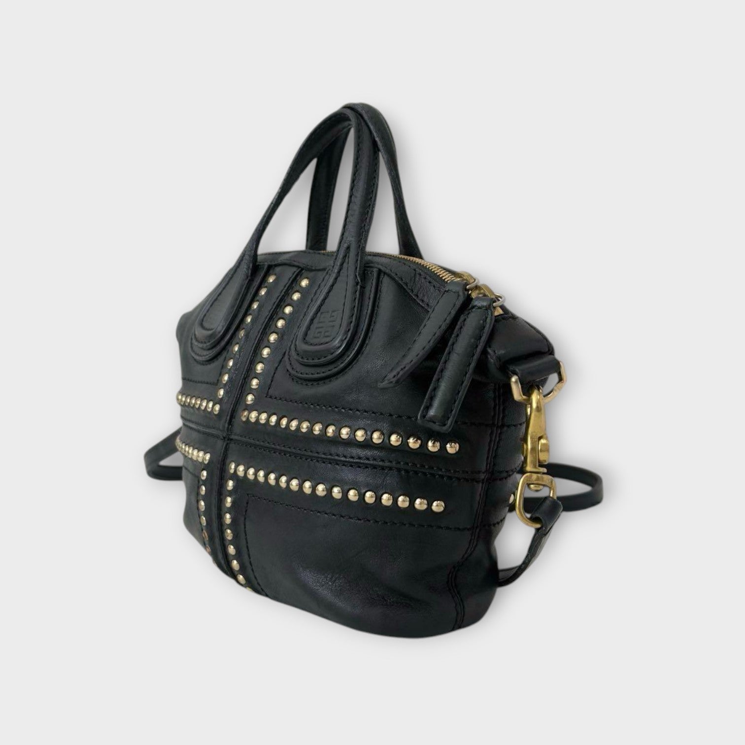 Givenchy Micro Nightingale 2Way Handbag Black Studs Leather Gold Hardware 【A】