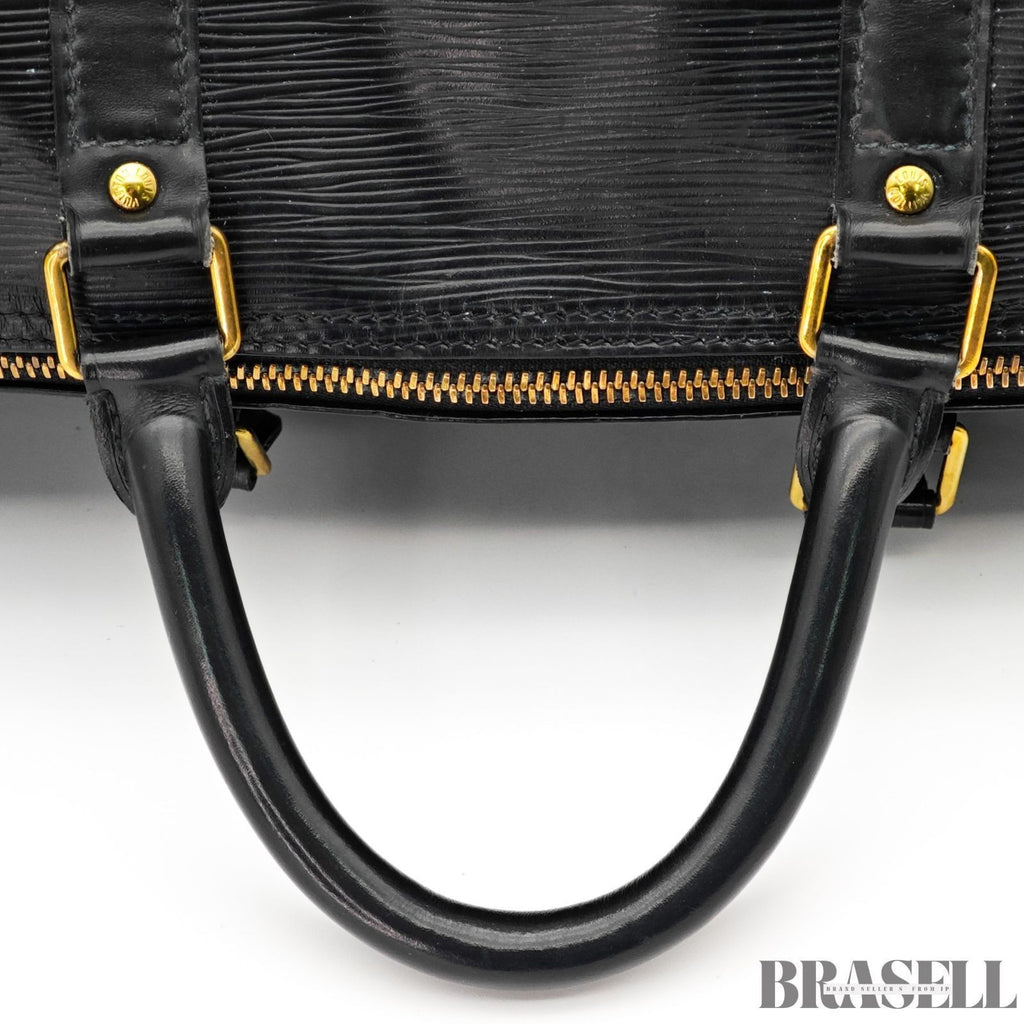 Louis Vuitton Epi Leather Keepall 50 Black Embossed Logo Boston Bag Travel Large