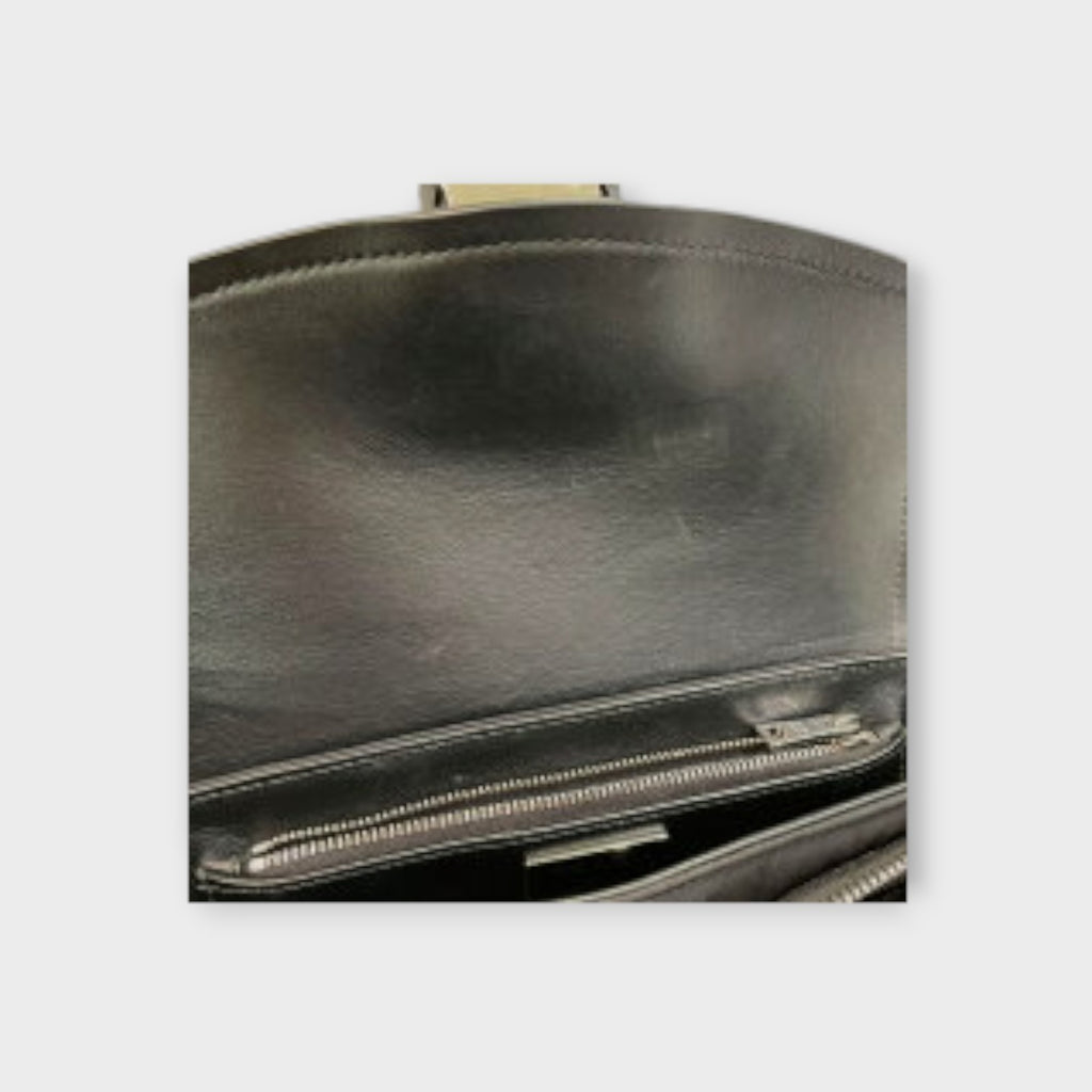 Prada Brushed Leather Shoulder Bag 1BD295 Black Patent Leather【B】