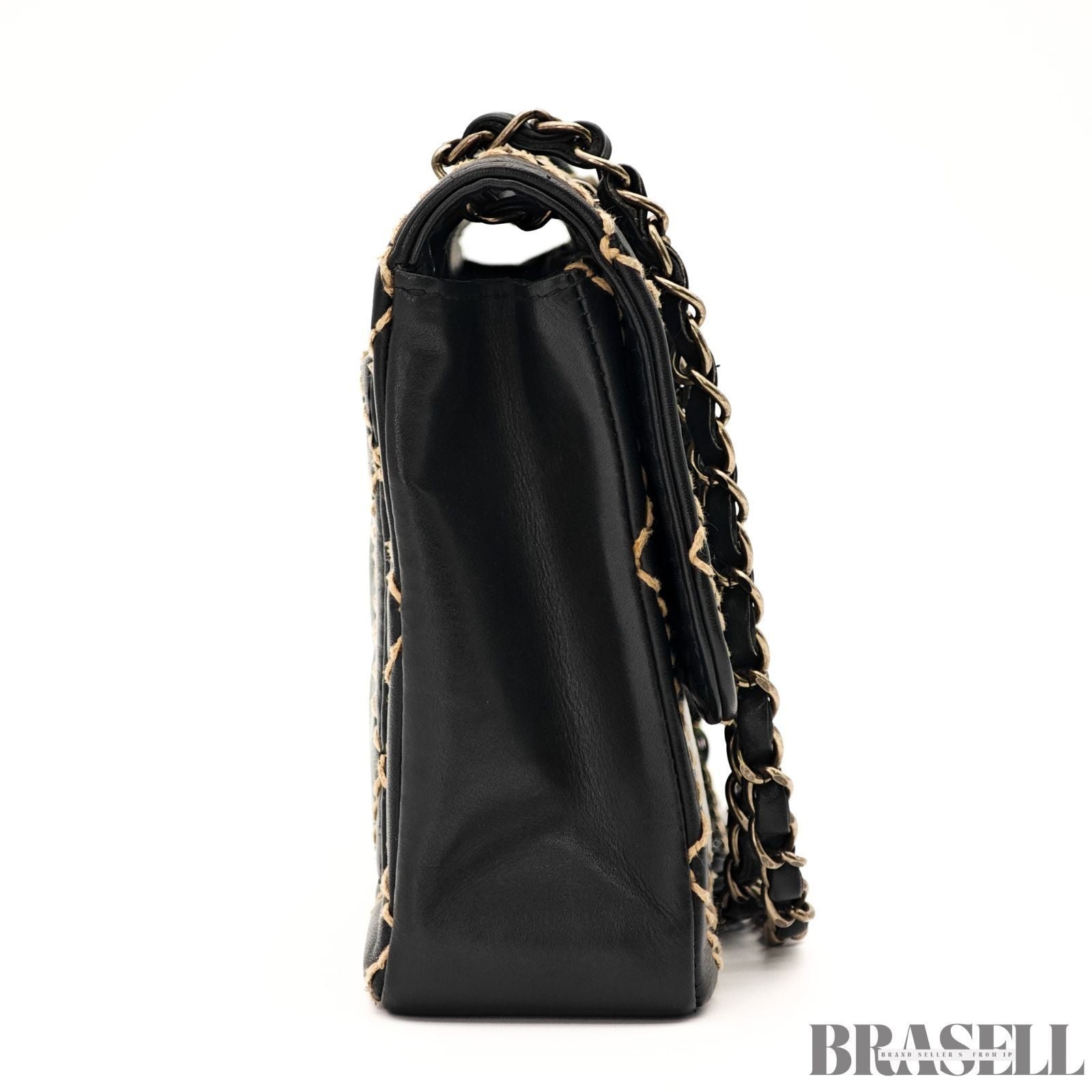 CHANEL Wild Stitch A14687 Leather Flap Shoulder Bag Black Women’s