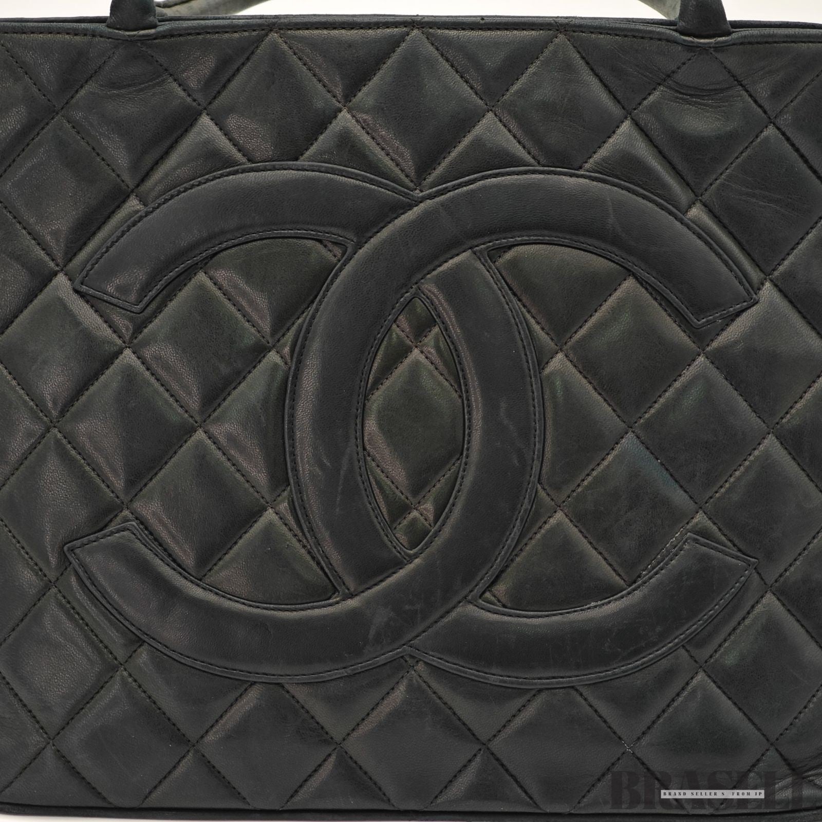 CHANEL Caviar Skin Black Tote Bag Handbag CC Logo with Warranty Card