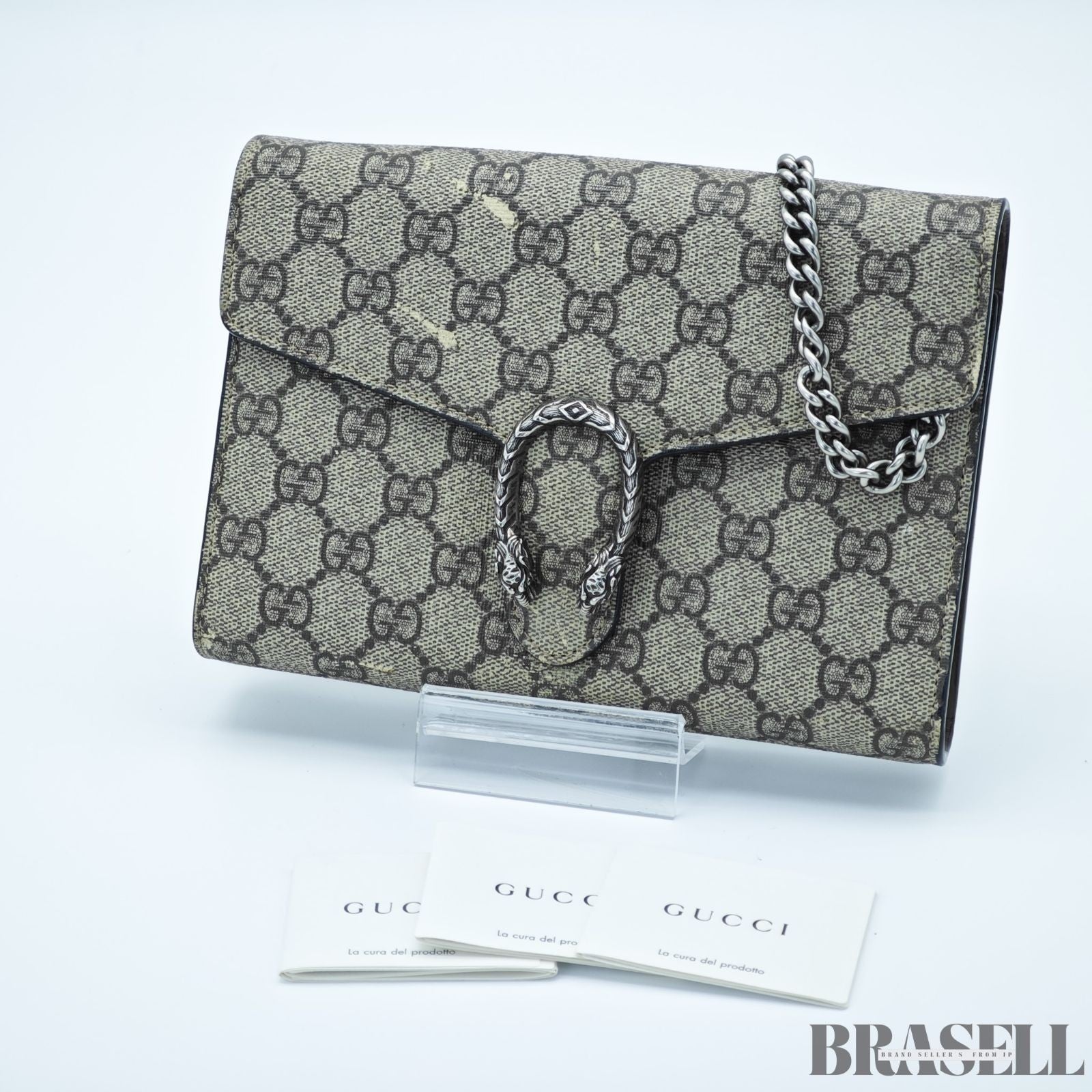 GUCCI Dionysus 476432 GG Supreme Beige Slim Shoulder Bag Silver Hardware Unisex