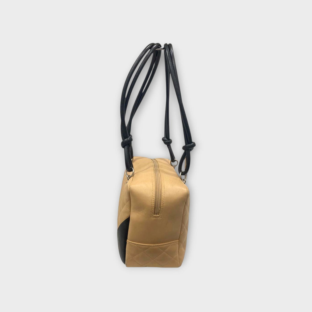 CHANEL A25171 Cambon Line Matelasse Bowling Bag Beige Black Handbag 【B】