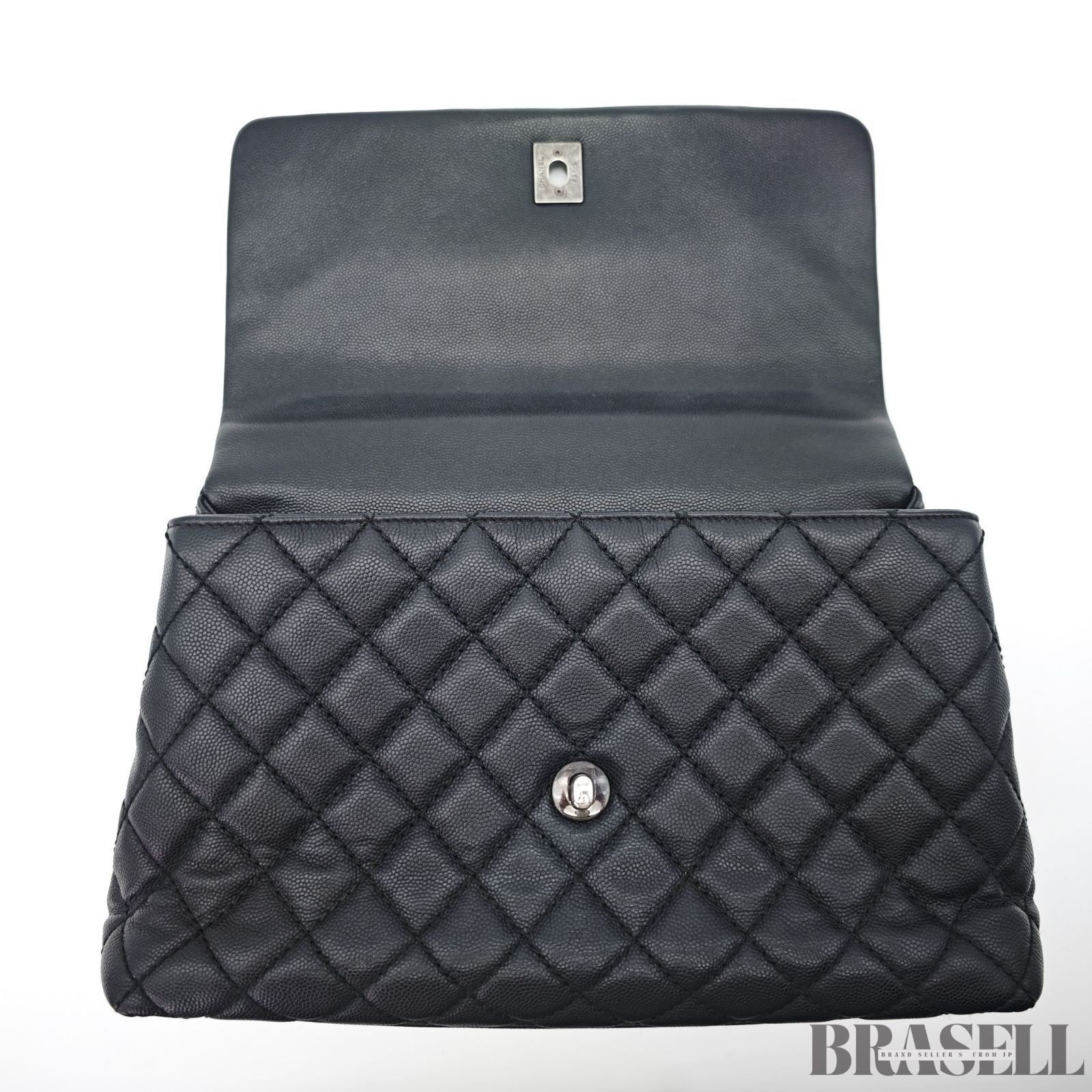 CHANEL Top Handle Matelasse 2Way Handbag Shoulder Bag Black Caviar Skin Women