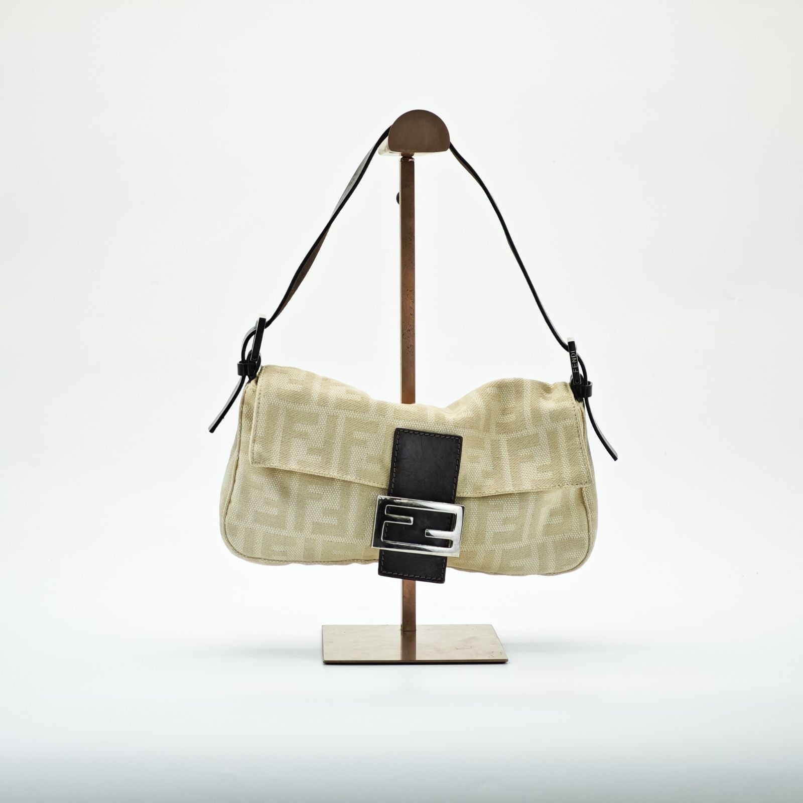 FENDI Mamma Bucket Handbag Canvas and Leather Beige Women's