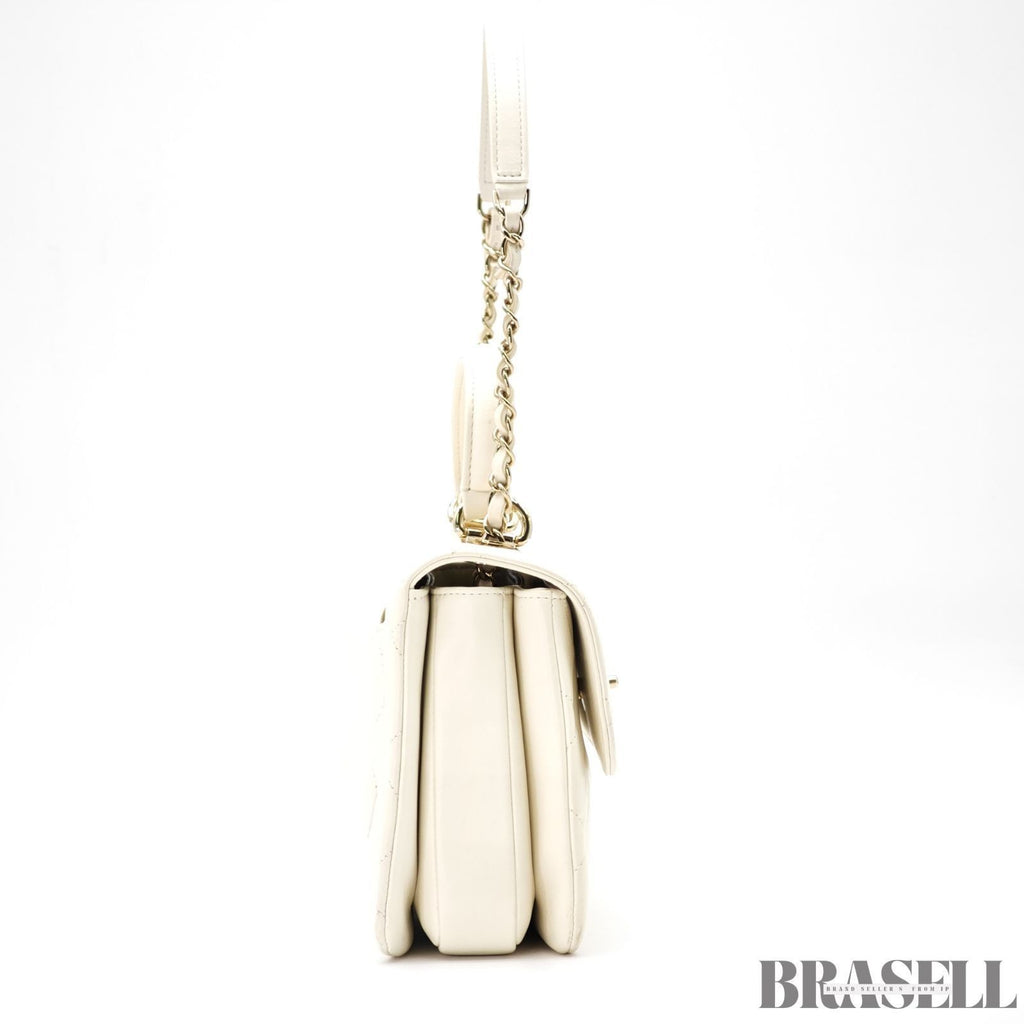 CHANEL Matelasse Coco Mark Lambskin Top Handle Flap Bag Chain Shoulder White