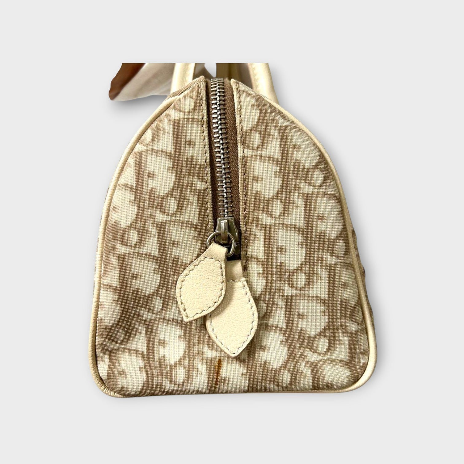 Dior Trotter PVC Leather Floral Handbag Tote Bag Beige Silver Hardware 【B】