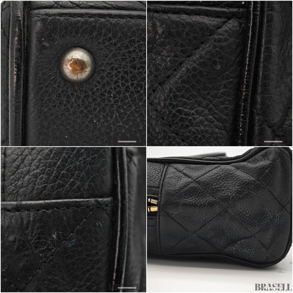 CHANEL Matelassé Caviar Leather Mini Boston Handbag Black with Guarantee Card