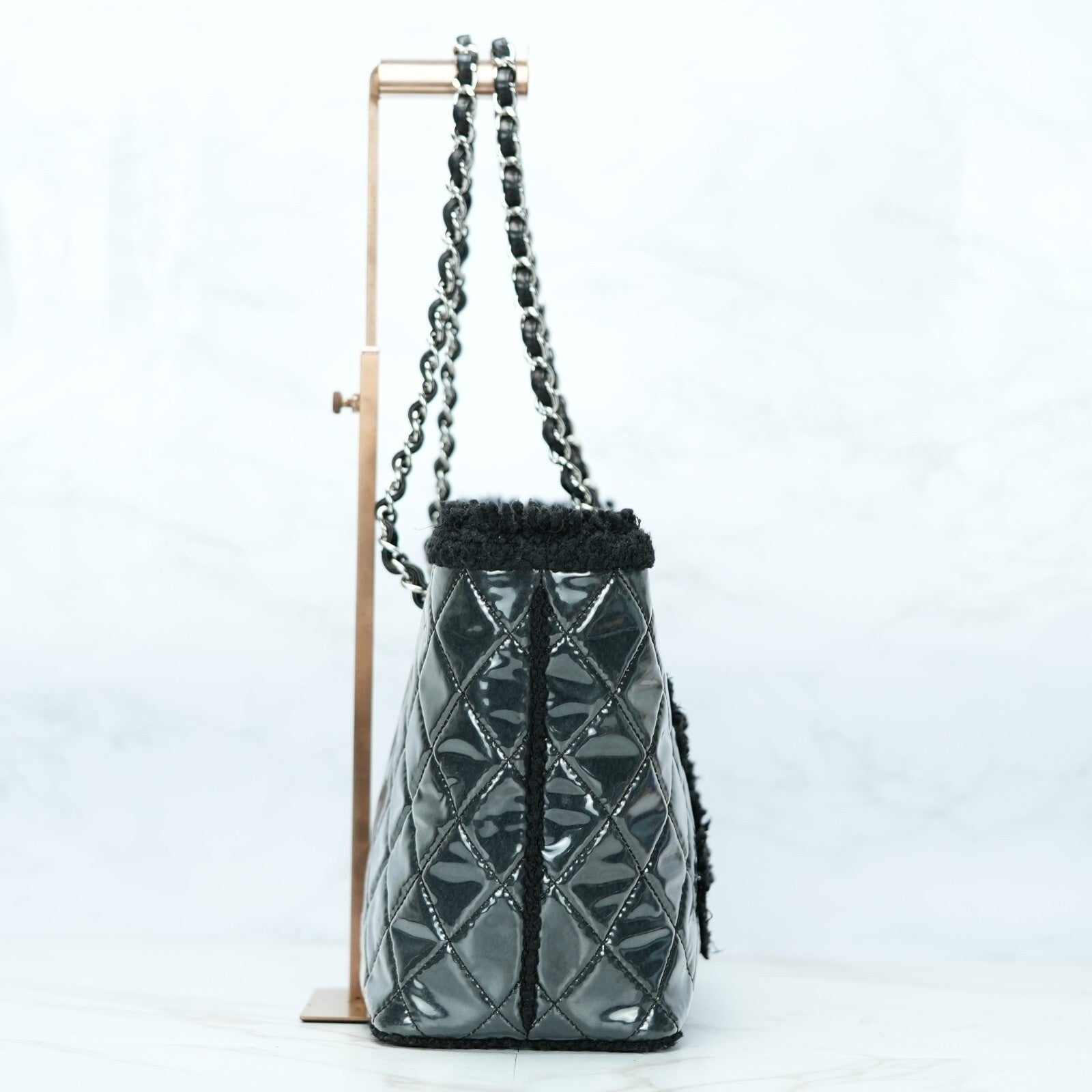 Last Sale CHANEL Funny Tweed Chain shoulder Tote Bag A47155 Plastics wool Black