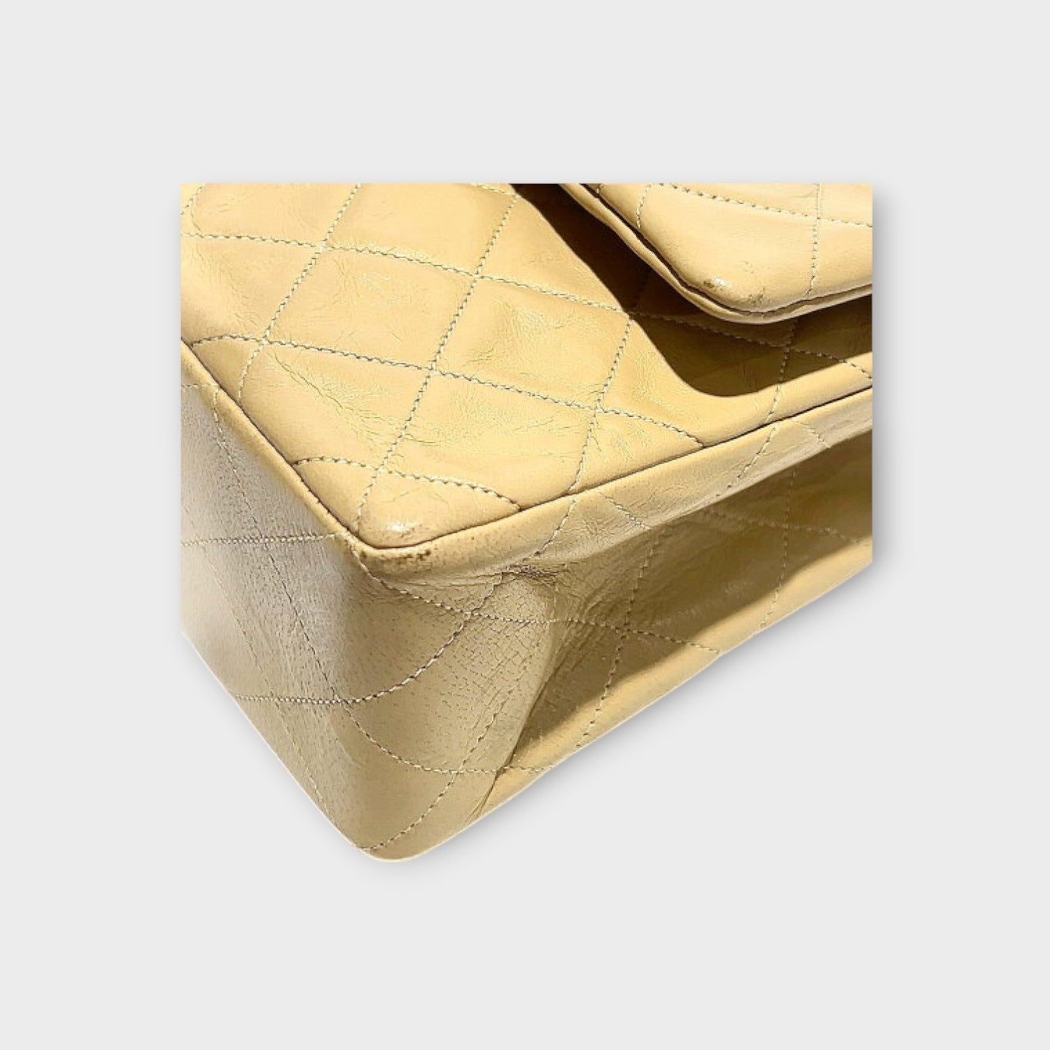 Chanel Classic Double Flap Bag 25 Beige Lambskin with Chain Strap and CC Logo【B】