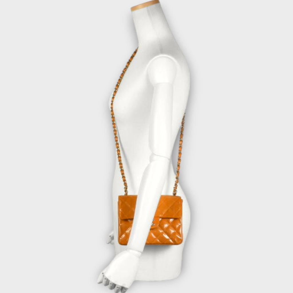 CHANEL Mini Matelasse Coco Mark Single Flap Chain Shoulder Bag Enamel Orange
