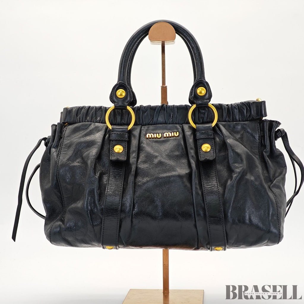 Miu Miu Gathered Handbag RT0383 2-Way Shoulder Bag Black