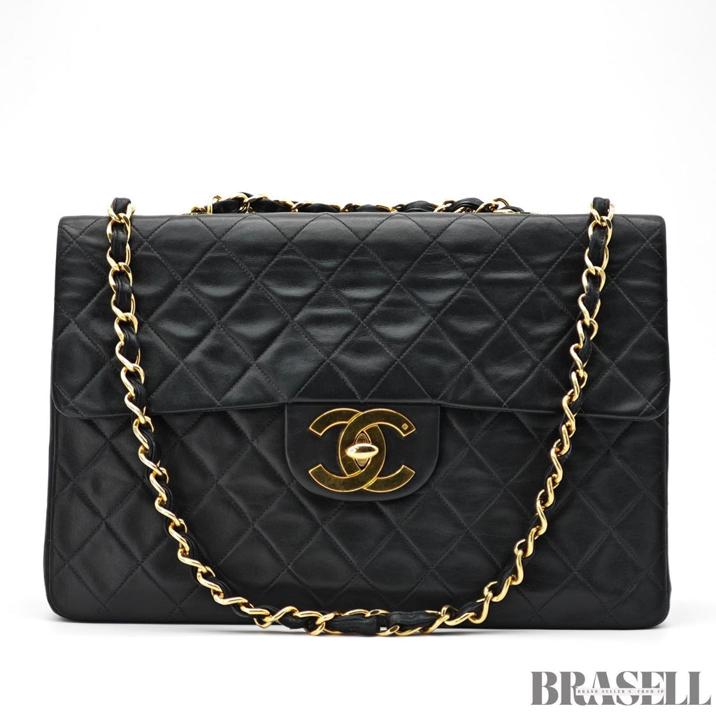 CHANEL Maxi Jumbo Matelasse Lambskin Flap Bag Black Quilted Shoulder Bag Women