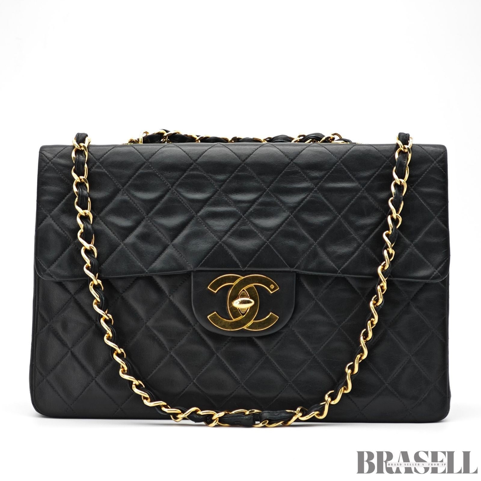 CHANEL Maxi Jumbo Matelasse Lambskin Flap Bag Black Quilted Shoulder Bag Women