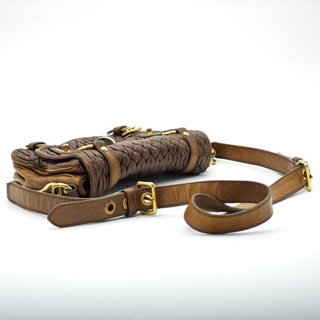 MIU MIU Nappa Croquet Matelassé Shoulder Bag Brown Unisex