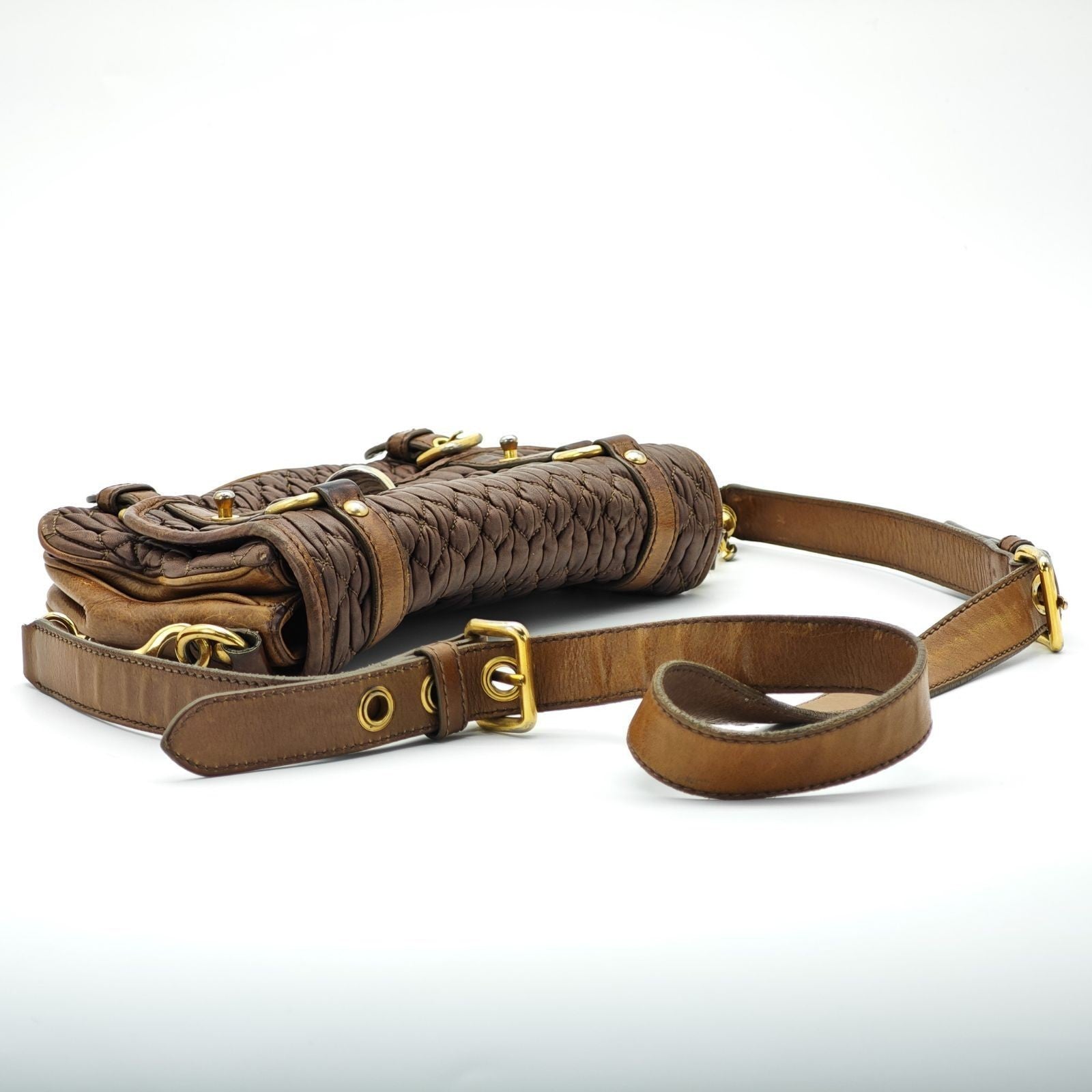 MIU MIU Nappa Croquet Matelassé Shoulder Bag Brown Unisex