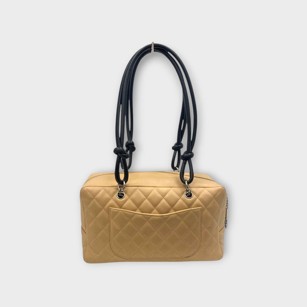 CHANEL A25171 Cambon Line Matelasse Bowling Bag Beige Black Handbag 【B】