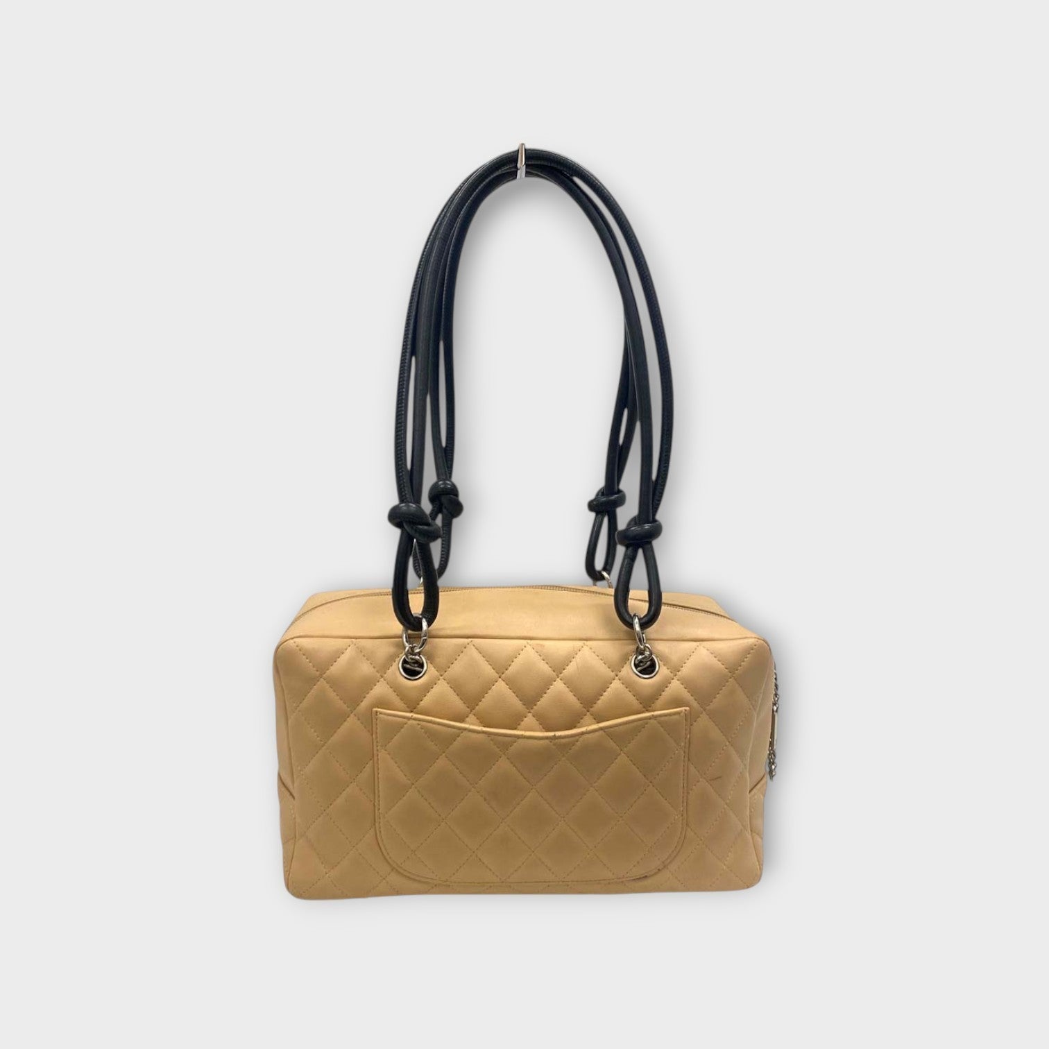 CHANEL A25171 Cambon Line Matelasse Bowling Bag Beige Black Handbag 【B】