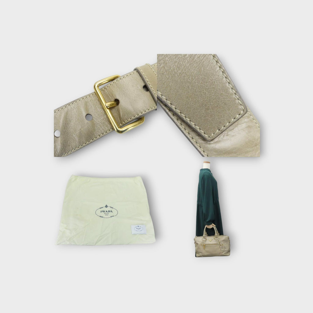 Prada 2Way Handbag BL0678 Triangle Logo Plate Calf Leather POMICE Sand Beige 【B】
