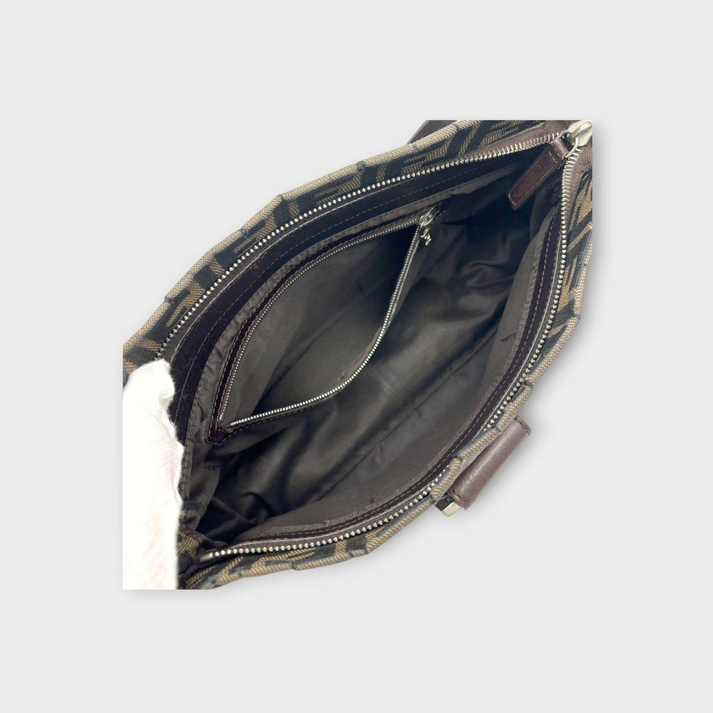 Fendi Mamma Baguette Zucca Pattern Shoulder Bag Brown Canvas Leather 【B】