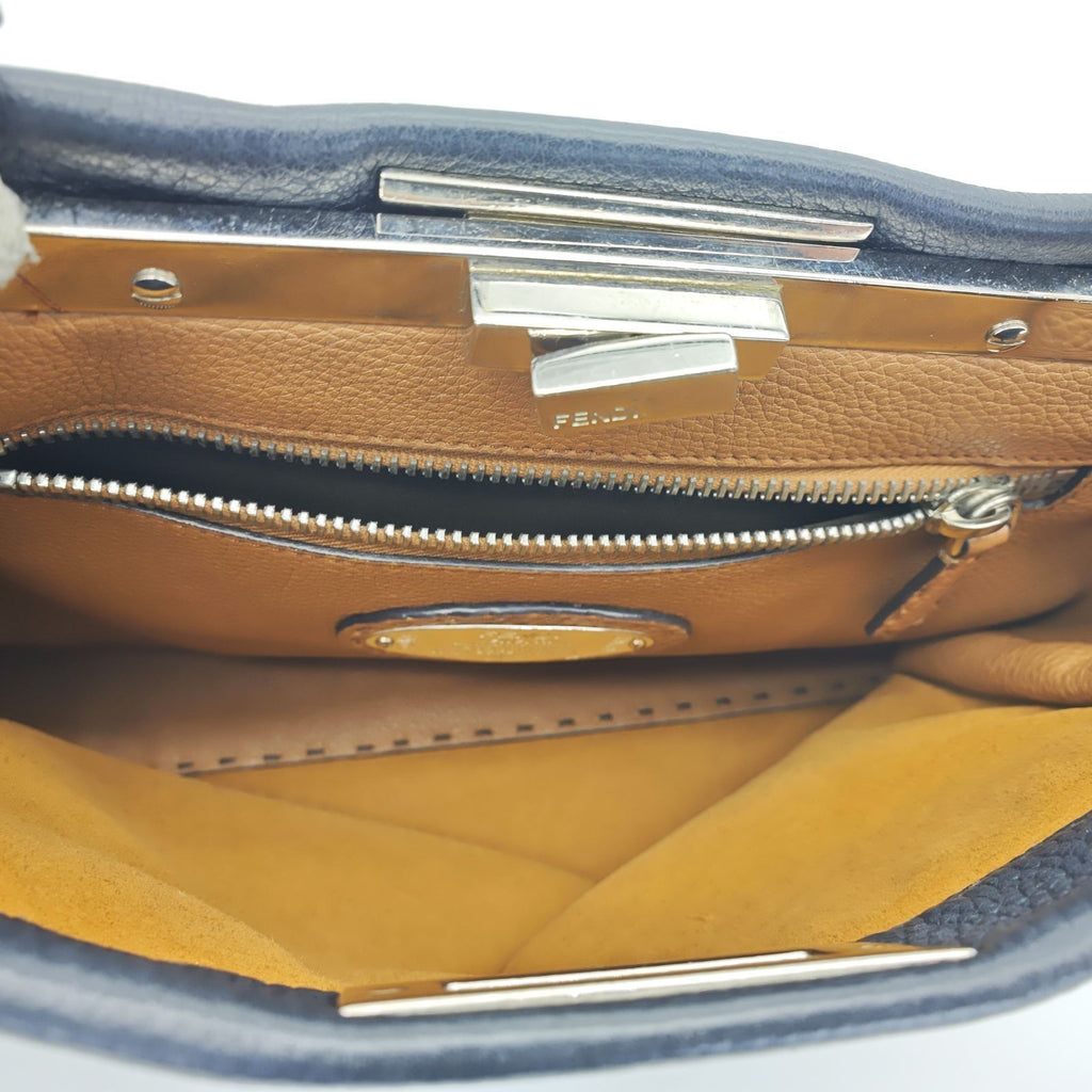 FENDI Selleria Peekaboo Handbag Tote Bag 8BN290 Leather Black