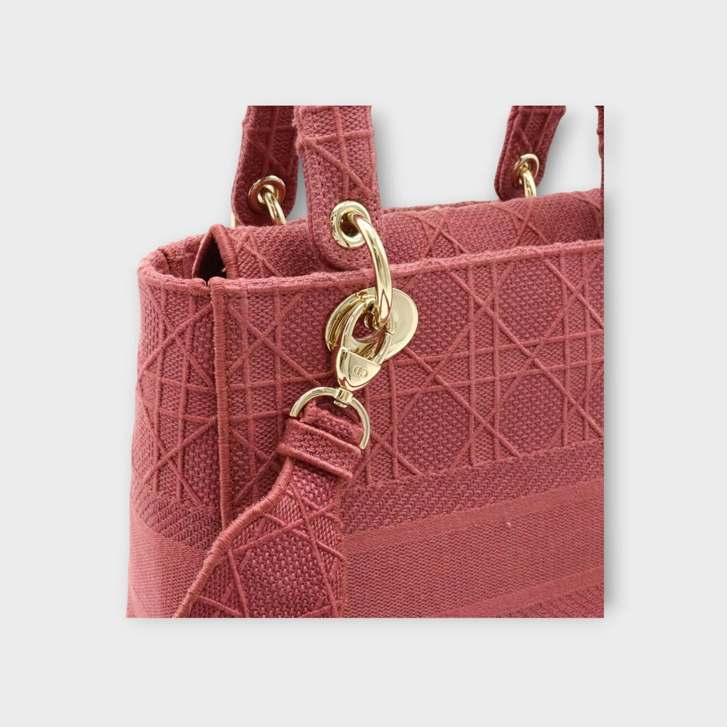 Christian Dior Lady D-Lite Cannage Embroidery Handbag 2Way Canvas Rose 【A】