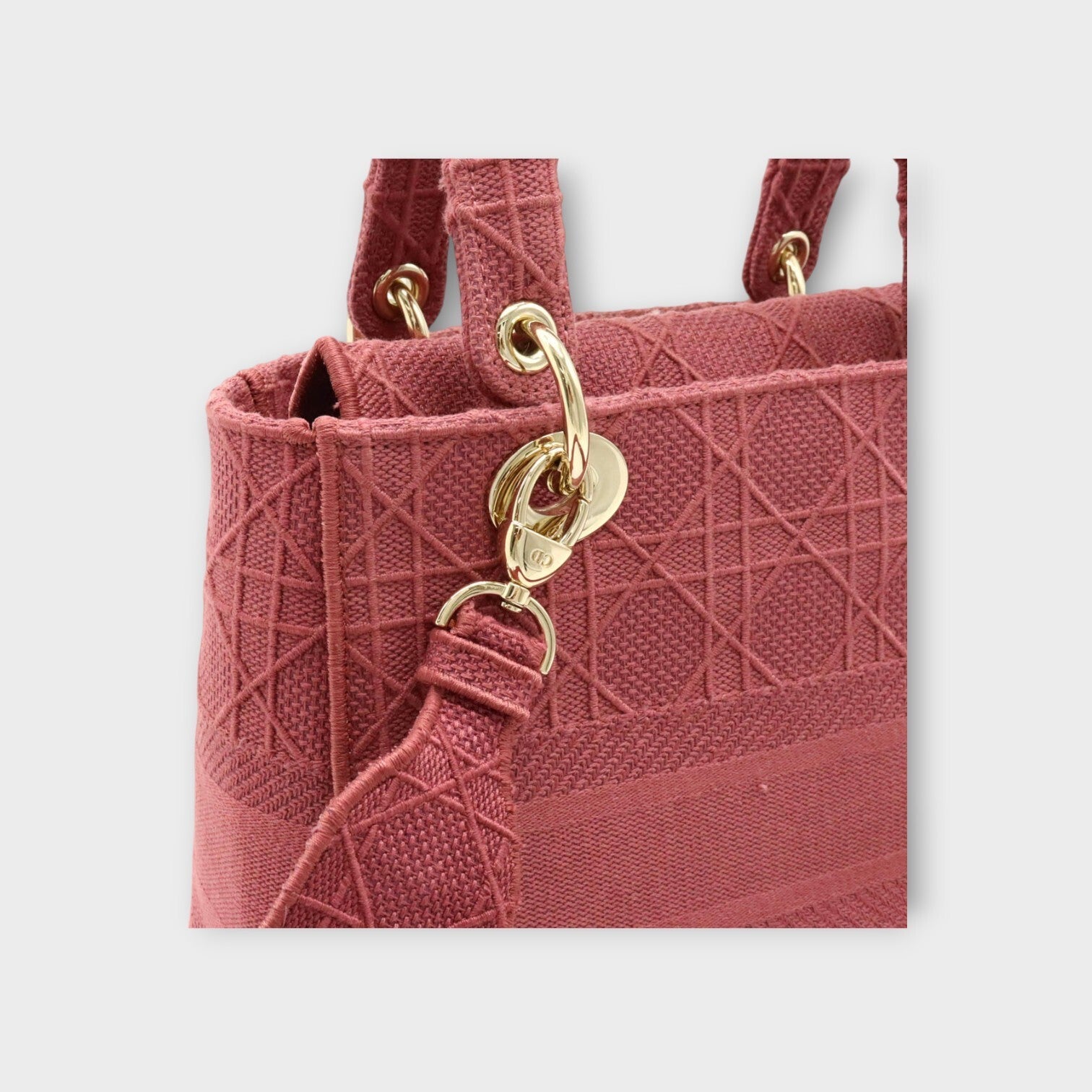 Christian Dior Lady D-Lite Cannage Embroidery Handbag 2Way Canvas Rose 【A】