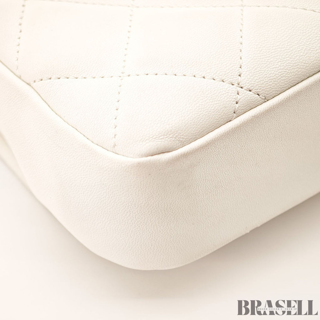 CHANEL Matelassé Top Handle Bag Handbag Shoulder Bag 2Way Lambskin White
