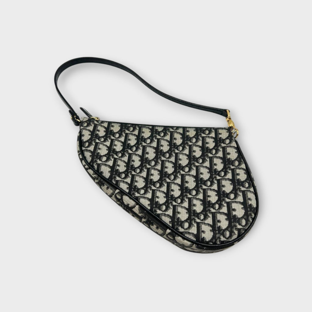 Christian Dior Saddle Trotter Handbag Tote Bag Black Canvas Leather 【A】