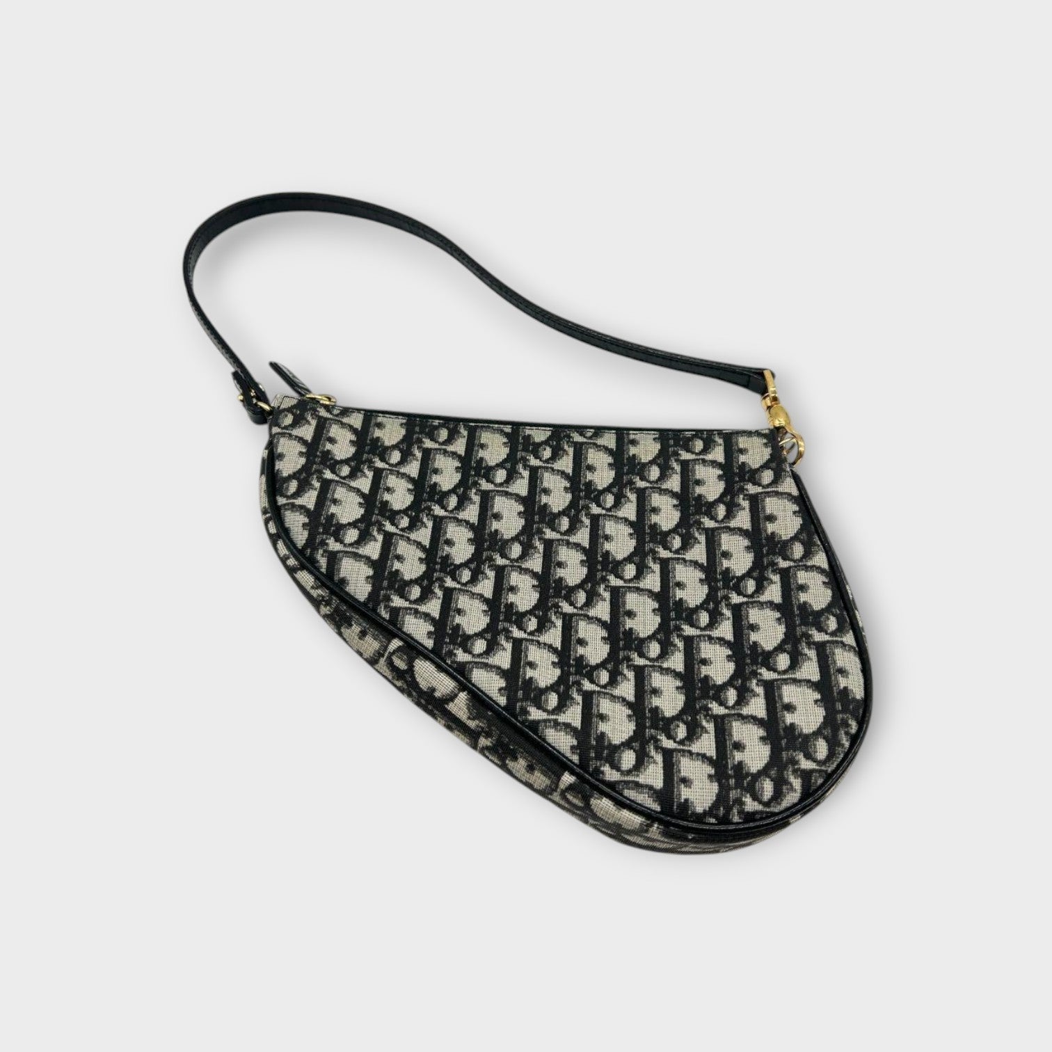 Christian Dior Saddle Trotter Handbag Tote Bag Black Canvas Leather 【A】
