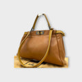 Fendi Selleria 2Way Handbag Shoulder Bag Leather Stitch Beige Yellow 【A】