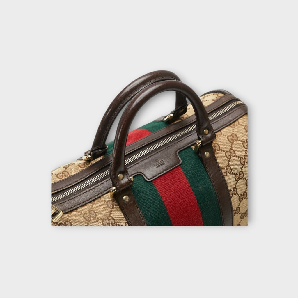 GUCCI GG Canvas Web Line Mini Boston Bag Shoulder Bag 2WAY 247205 Beige 【B】