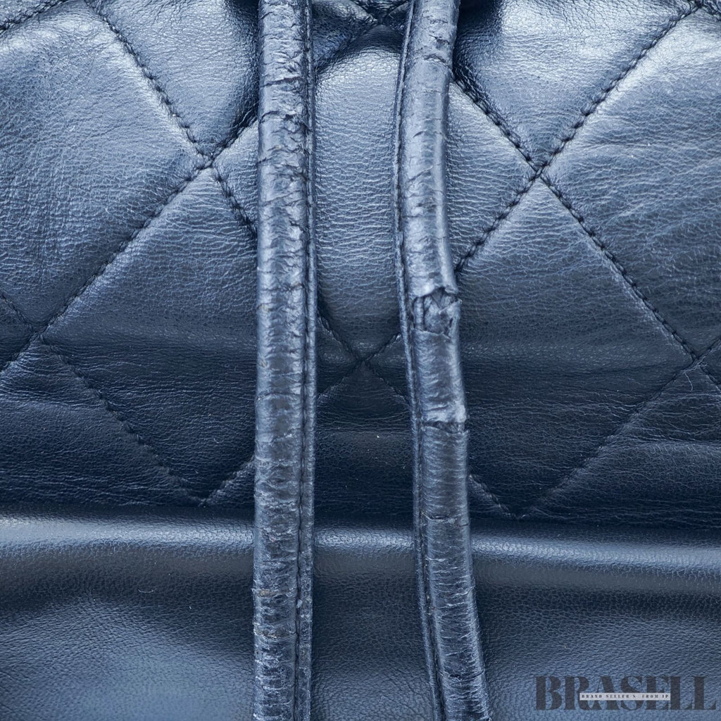 Chanel Vintage Matelassé Drawstring Backpack Rucksack Bag Black Women