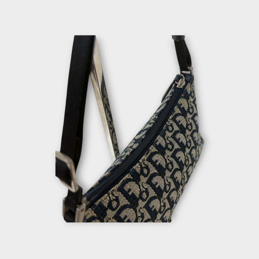 Christian Dior Trotter Accessory Pouch Shoulder Bag Navy Canvas Leather 【B】